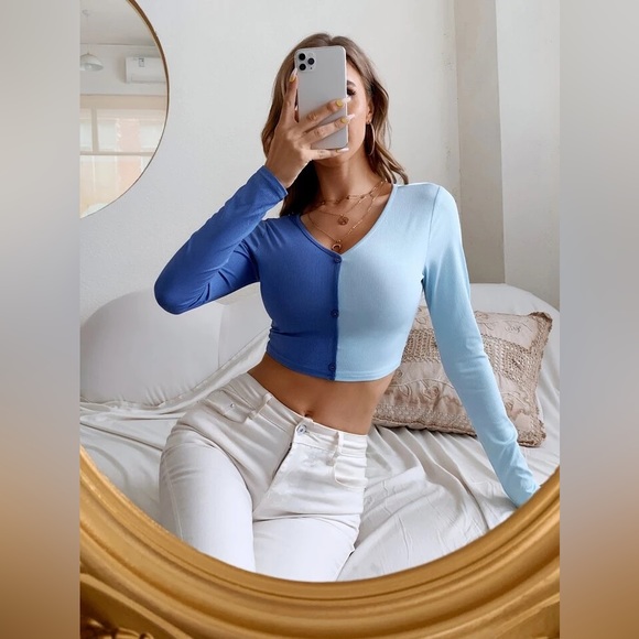 Shein Color Block Rib Knit Crop Tee 💕 - Picture 5 of 6